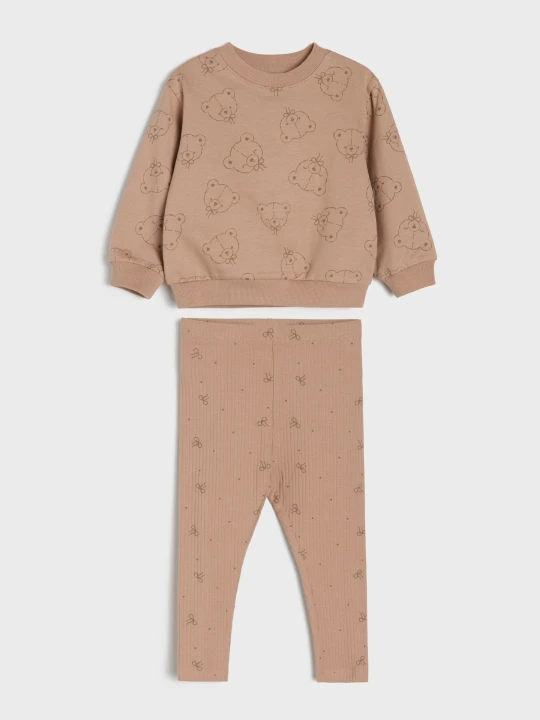 Zdjęcie produktu Sinsay - Bawełniany komplet: bluza i legginsy z motywem misiów - beżowy