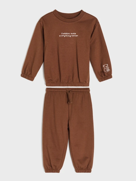 Zdjęcie produktu Sinsay - Bawełniany komplet: bluza i spodnie - brązowy