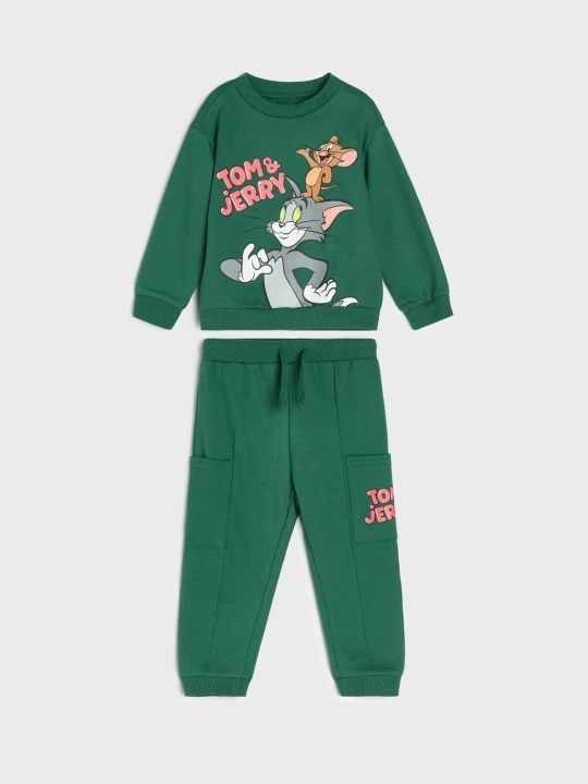 Zdjęcie produktu Sinsay - Bawełniany komplet: bluza i spodnie Tom and Jerry - zielony
