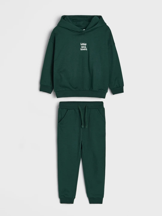 Zdjęcie produktu Sinsay - Bawełniany komplet: bluza z kapturem i spodnie jogger - zielony
