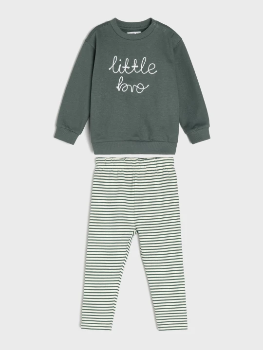 Zdjęcie produktu Sinsay - Bawełniany komplet: Bluza z meszkiem i legginsy w paski - ciemny turkus