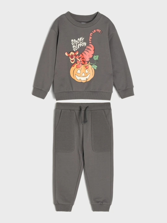 Zdjęcie produktu Sinsay - Bawełniany komplet: bluza z motywem Halloween, świecącym w ciemności nadrukiem i spodnie Winnie the Pooh - szary