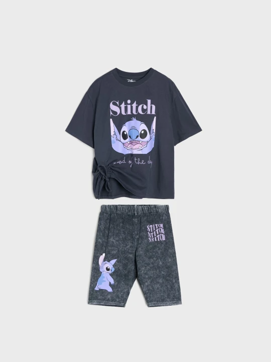 Zdjęcie produktu Sinsay - Bawełniany komplet: koszulka i kolarki z nadrukiem Stitch - wielobarwny