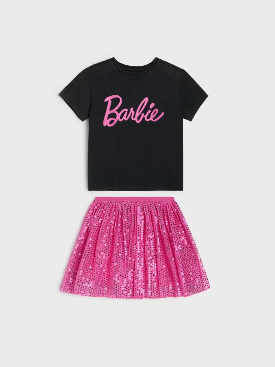 Zdjęcie produktu Sinsay - Bawełniany komplet: koszulka i spódnica Barbie - wielobarwny