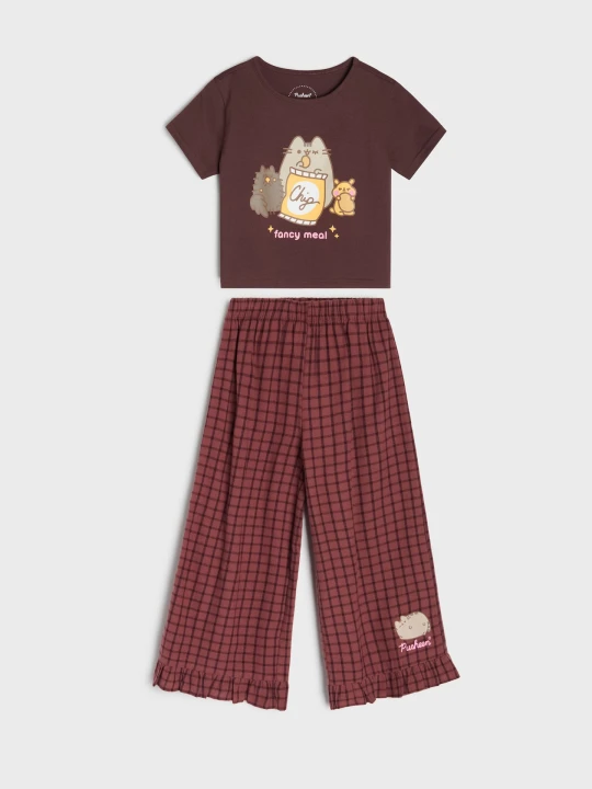 Zdjęcie produktu Sinsay - Bawełniany komplet: koszulka z krótkim rękawem i spodnie w kratę Pusheen the Cat - wielobarwny