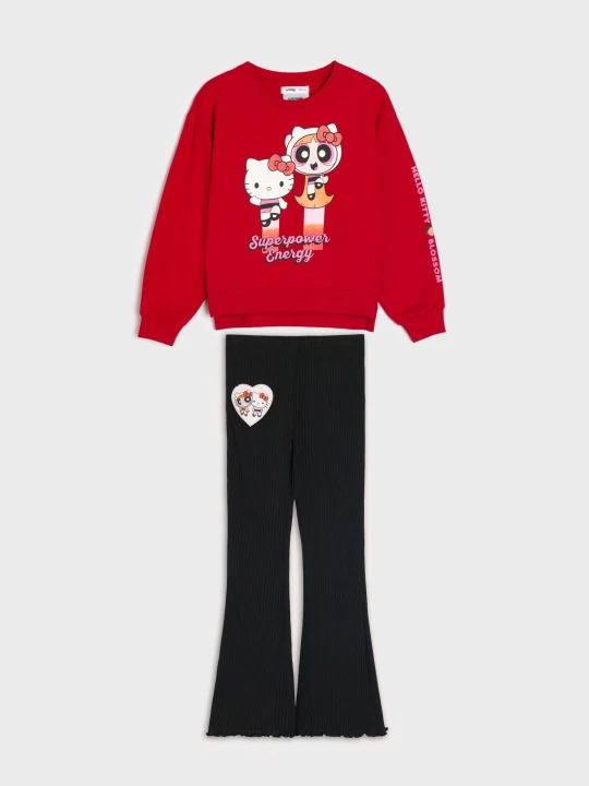 Zdjęcie produktu Sinsay - Bawełniany komplet: bluza i spodnie Hello Kitty x Powerpuff Girls - wielobarwny