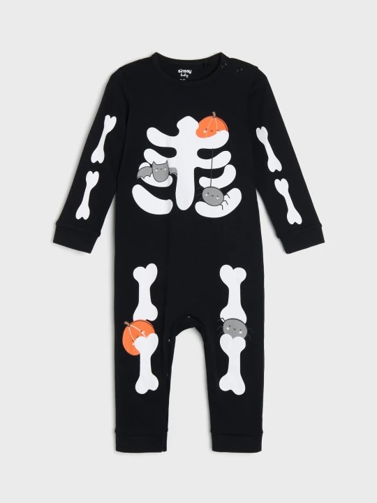 Zdjęcie produktu Sinsay - Bawełniany pajacyk piżamowy z motywem halloweenowym - czarny