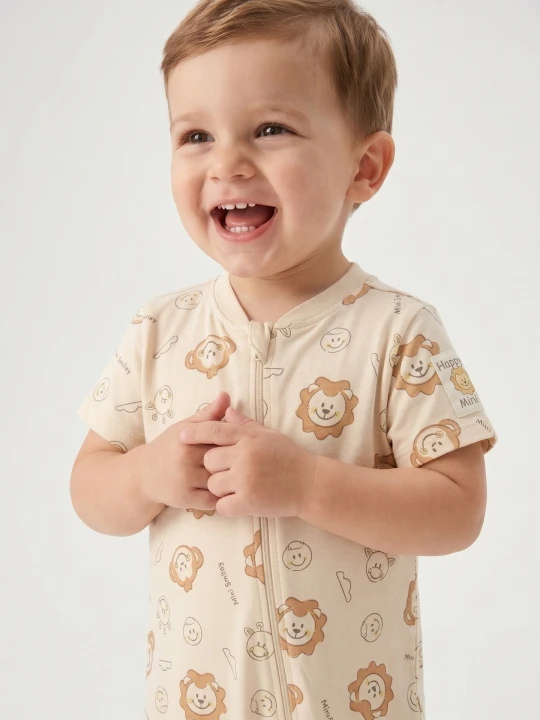 Zdjęcie produktu Sinsay - Bawełniany rampers z nadrukiem Mini Smiley® - beżowy