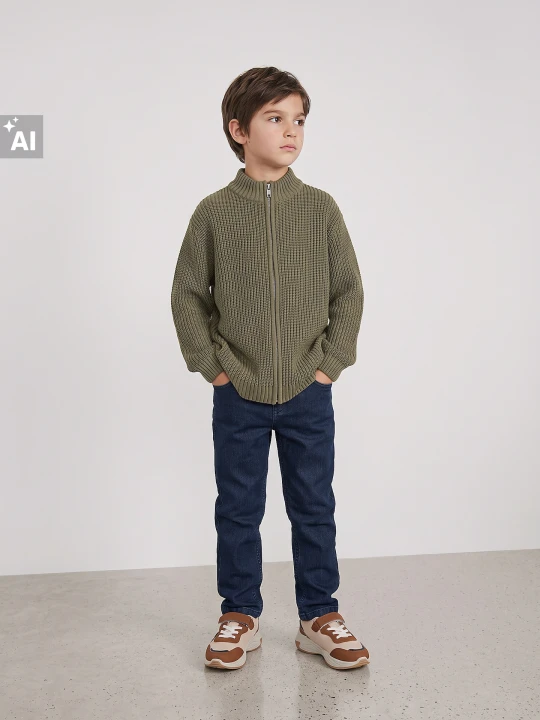 Zdjęcie produktu Sinsay - Bawełniany sweter half-zip - zielony