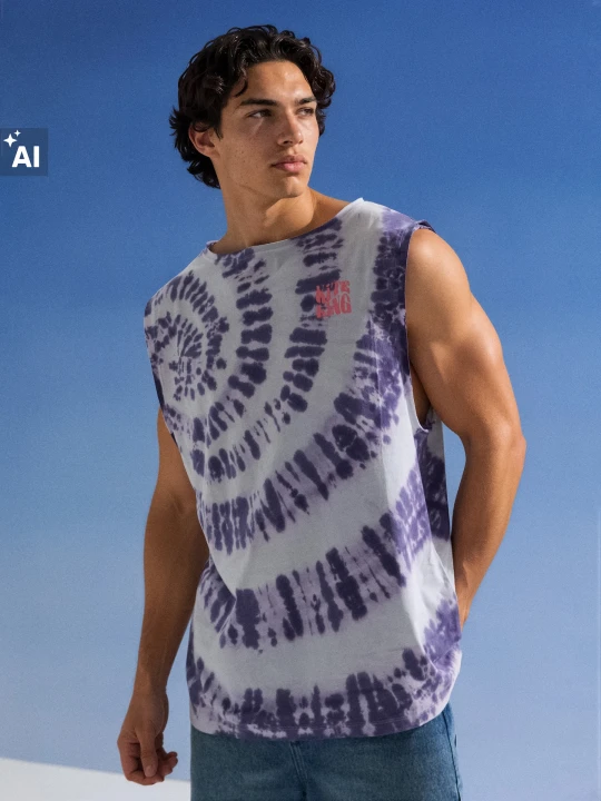 Zdjęcie produktu Sinsay - Bawełniany tank top ze wzorem tie dye - błękitny