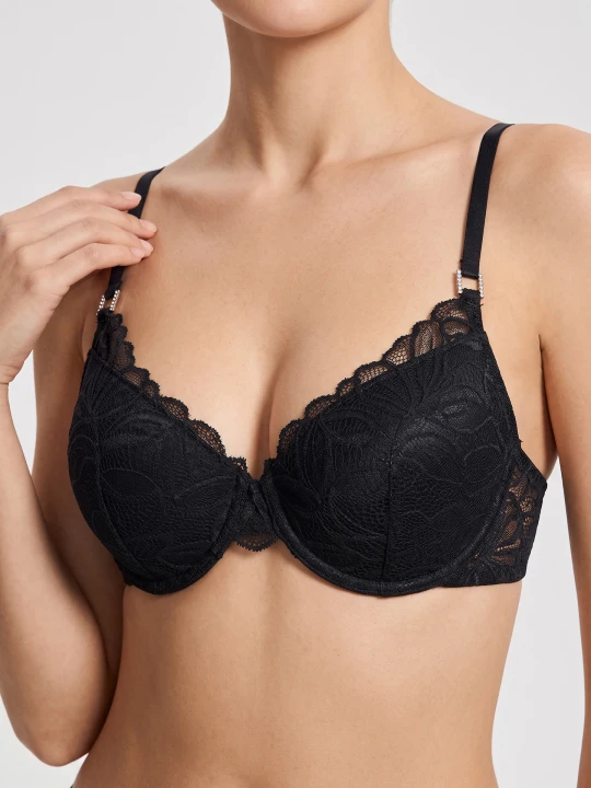 Zdjęcie produktu Sinsay - Biustonosz Extra Push-Up z koronką - czarny