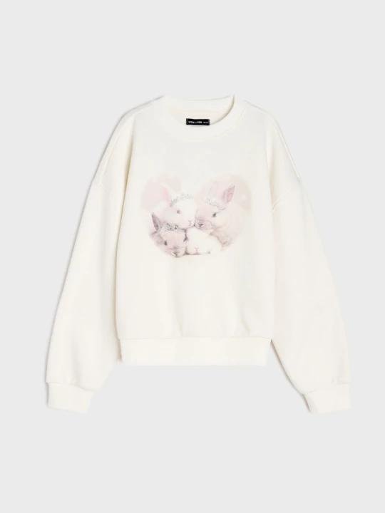 Zdjęcie produktu Sinsay - Bluza boxy crewneck z motywem królików - kremowy