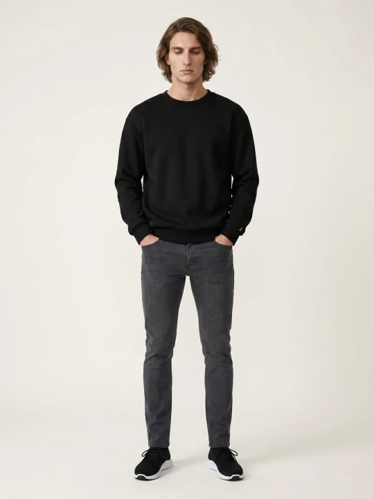 Zdjęcie produktu Sinsay - Bluza crewneck basic z domieszką bawełny - czarny