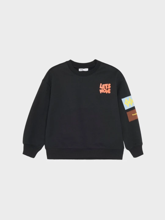 Zdjęcie produktu Sinsay - Bluza crewneck loose z bawełną i naszywkami - czarny