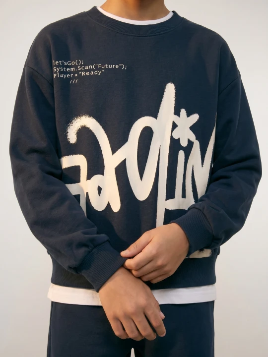 Zdjęcie produktu Sinsay - Bluza crewneck loose z nadrukiem - granatowy