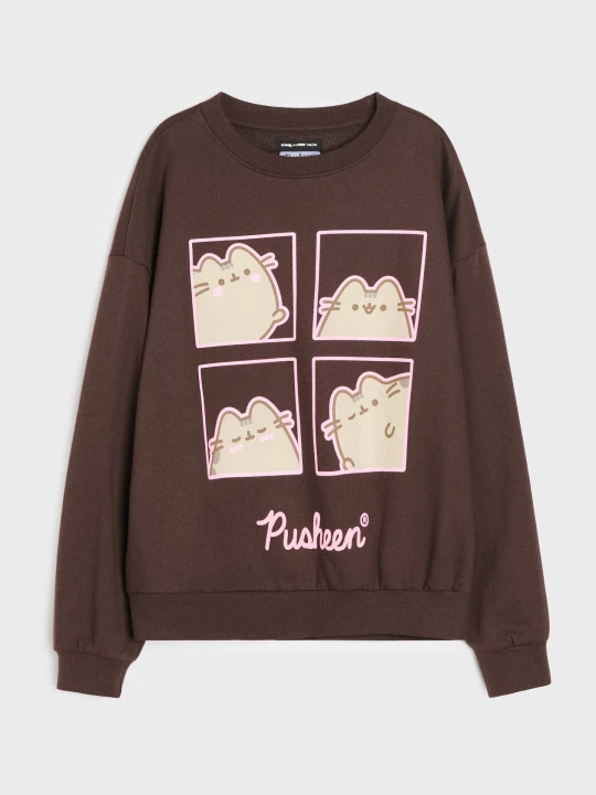 Zdjęcie produktu Sinsay - Bluza crewneck oversize z nadrukiem Pusheen - brązowy