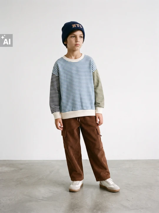 Zdjęcie produktu Sinsay - Bluza crewneck w paski z bawełną - wielobarwny