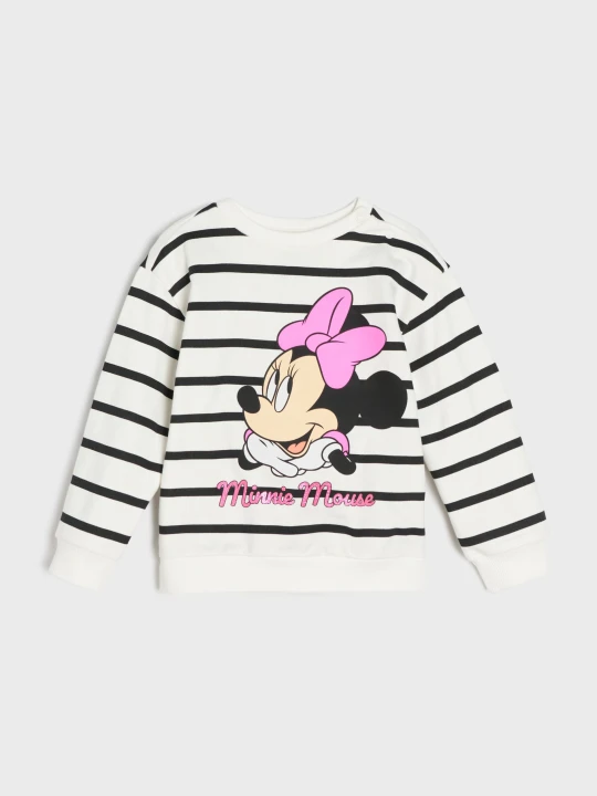 Zdjęcie produktu Sinsay - Bluza crewneck w paski z nadrukiem Minnie Mouse - kremowy