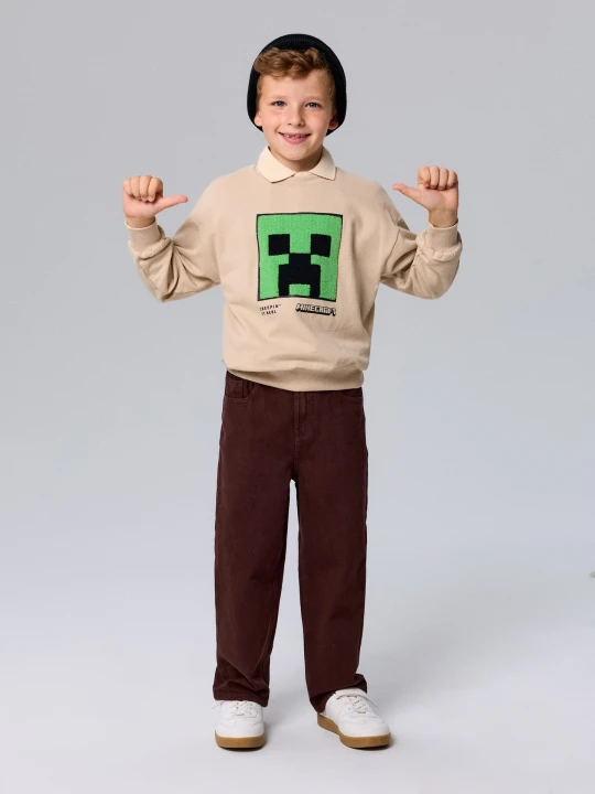 Zdjęcie produktu Sinsay - Bluza crewneck z bawełną Minecraft - beżowy