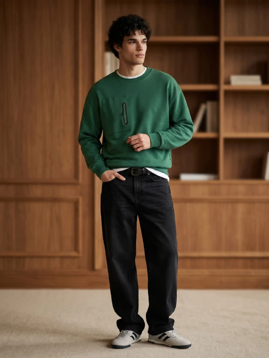 Zdjęcie produktu Sinsay - Bluza crewneck z domieszką bawełny - zielony