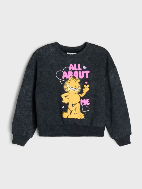 Zdjęcie produktu Sinsay - Bluza crewneck z efektem sprania z nadrukiem Garfield - czarny
