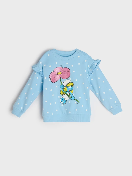 Zdjęcie produktu Sinsay - Bluza crewneck z falbanami The Smurfs - niebieski