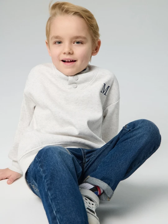 Zdjęcie produktu Sinsay - Bluza Crewneck z guzikami przy dekolcie - szary