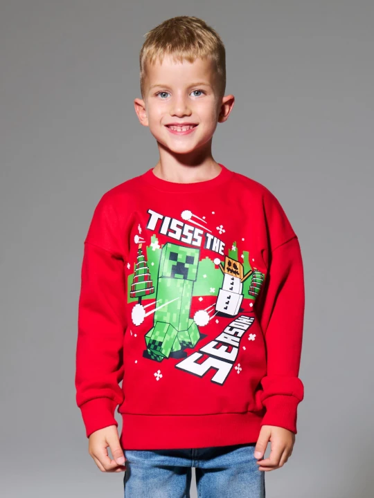 Zdjęcie produktu Sinsay - Bluza crewneck z motywem świątecznym Minecraft - czerwony