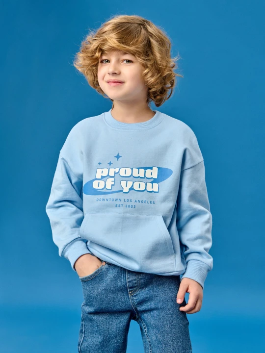 Zdjęcie produktu Sinsay - Bluza crewneck z nadrukiem - błękitny