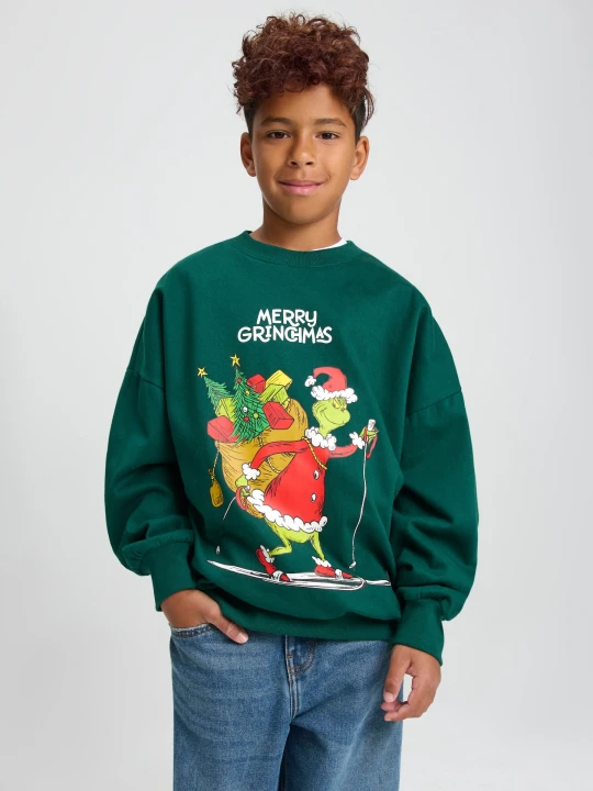 Zdjęcie produktu Sinsay - Bluza crewneck z nadrukiem Grinch - green spruce