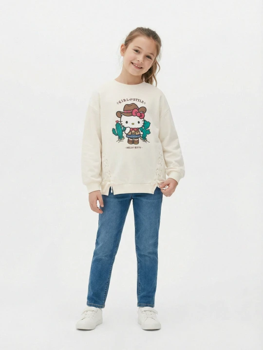 Zdjęcie produktu Sinsay - Bluza crewneck z nadrukiem Hello Kitty - kremowy