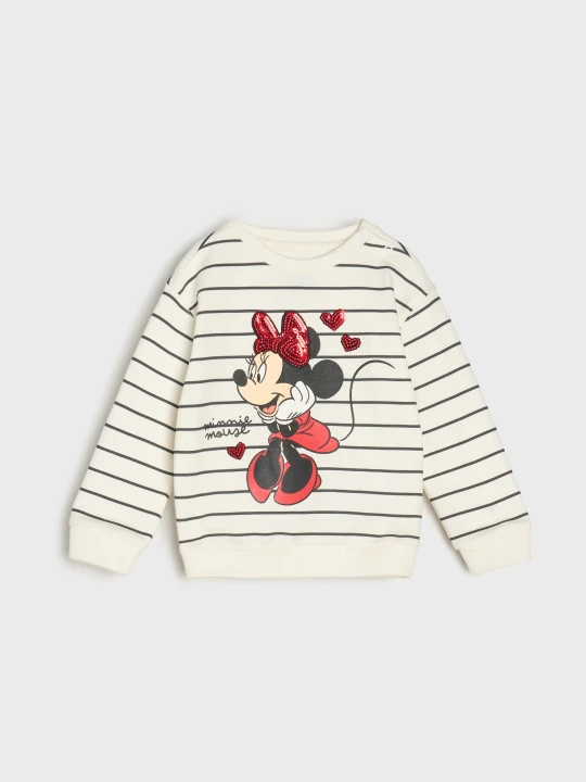Zdjęcie produktu Sinsay - Bluza crewneck z nadrukiem Minnie Mouse - kremowy