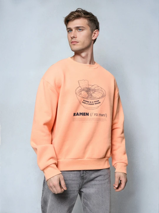 Zdjęcie produktu Sinsay - Bluza crewneck z nadrukiem - pomarańczowy