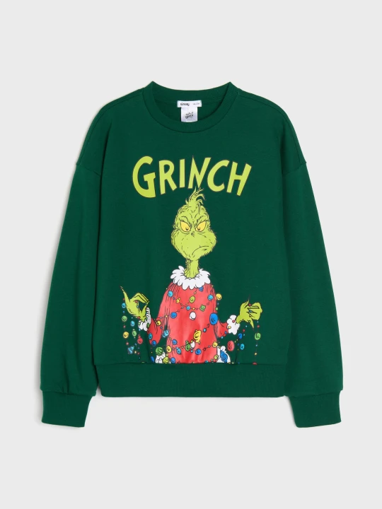 Zdjęcie produktu Sinsay - Bluza crewneck z nadrukiem świątecznym Grinch - green spruce