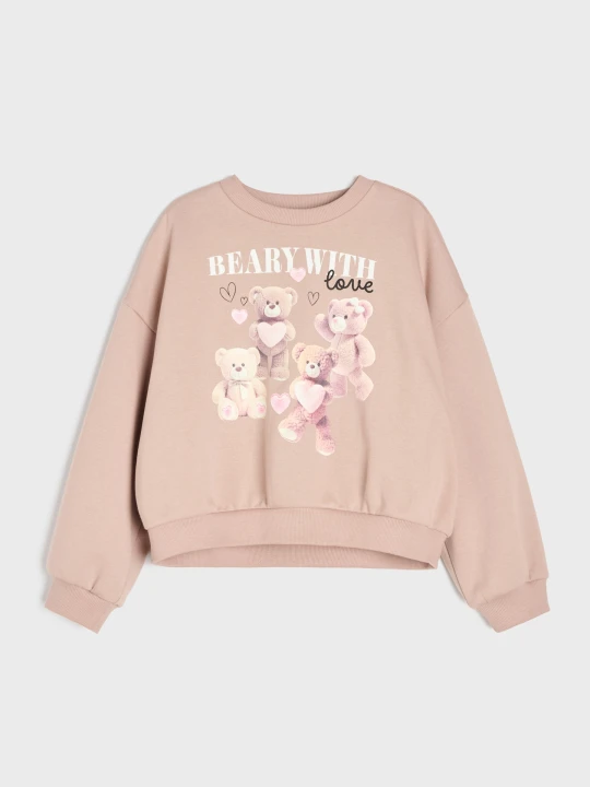 Zdjęcie produktu Sinsay - Bluza crewneck z nadrukiem w misie - fioletowy