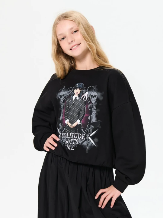 Zdjęcie produktu Sinsay - Bluza crewneck z nadrukiem Wednesday - czarny