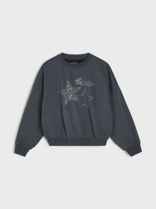 Zdjęcie produktu Sinsay - Bluza crewneck z ozdobnymi dżetami - szary