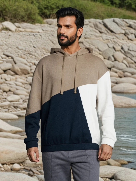 Zdjęcie produktu Sinsay - Bluza hoodie color-block - brązowy