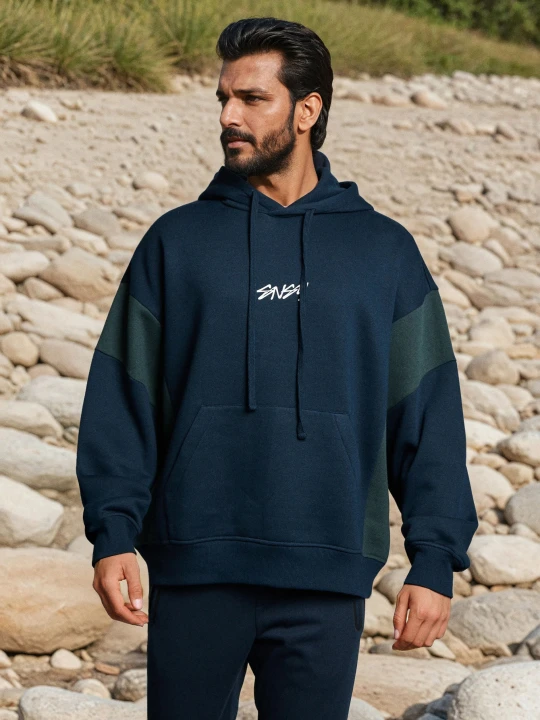Zdjęcie produktu Sinsay - Bluza hoodie color-block - granatowy