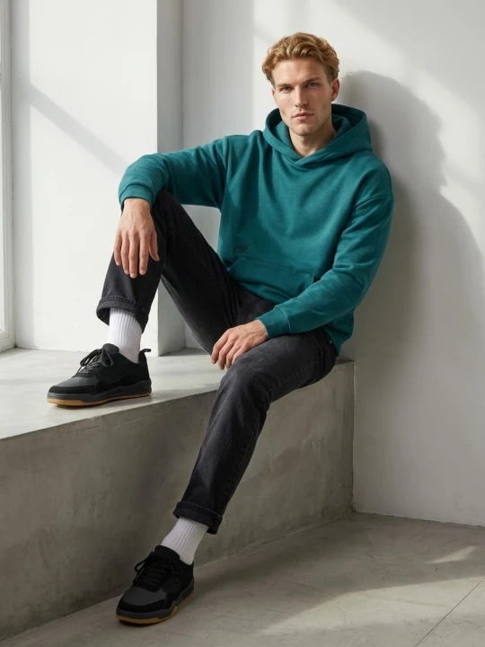 Zdjęcie produktu Sinsay - Bluza hoodie comfort z haftem - ciemny turkus