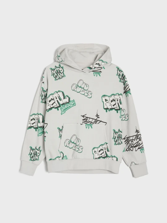 Zdjęcie produktu Sinsay - Bluza hoodie loose fit z motywem graffiti - szary