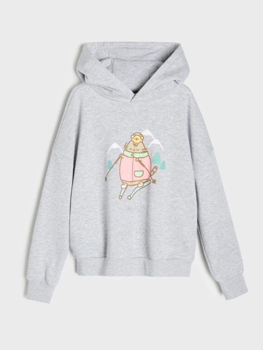 Zdjęcie produktu Sinsay - Bluza hoodie oversize z nadrukiem i domieszką wiskozy Pusheen the Cat - szary