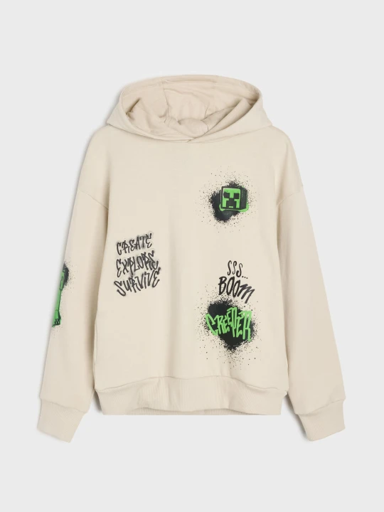 Zdjęcie produktu Sinsay - Bluza hoodie oversize z nadrukiem Minecraft - beżowy