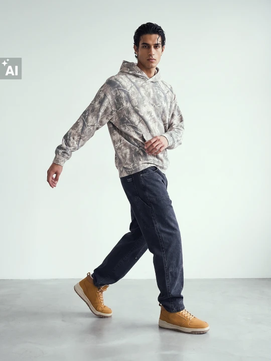 Zdjęcie produktu Sinsay - Bluza hoodie z motywem kamuflażu z bawełną - beżowy