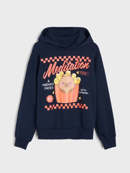 Zdjęcie produktu Sinsay - Bluza hoodie z nadrukiem Capybara - granatowy