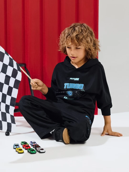 Zdjęcie produktu Sinsay - Bluza hoodie z motywem wyścigowym - czarny