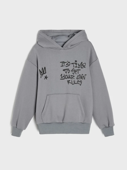 Zdjęcie produktu Sinsay - Bluza hoodie z nadrukiem graffiti - szary