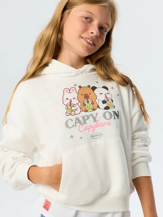 Zdjęcie produktu Sinsay - Bluza hoodie z nadrukiem kapibary - kremowy