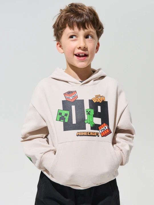 Zdjęcie produktu Sinsay - Bluza hoodie z nadrukiem Minecraft - beżowy