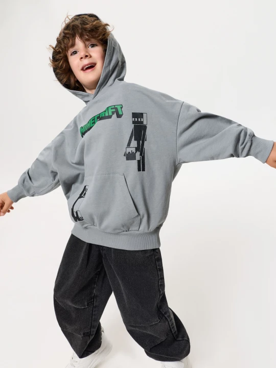 Zdjęcie produktu Sinsay - Bluza hoodie z nadrukiem Minecraft - szary